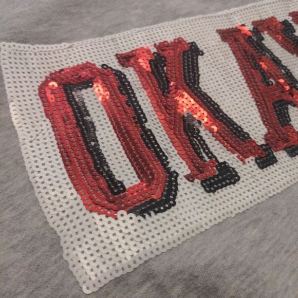 Forever 21 Sequin Grey Sweatshirt OKAY Word Art Graphic S Short Fit - Picture 3 of 6